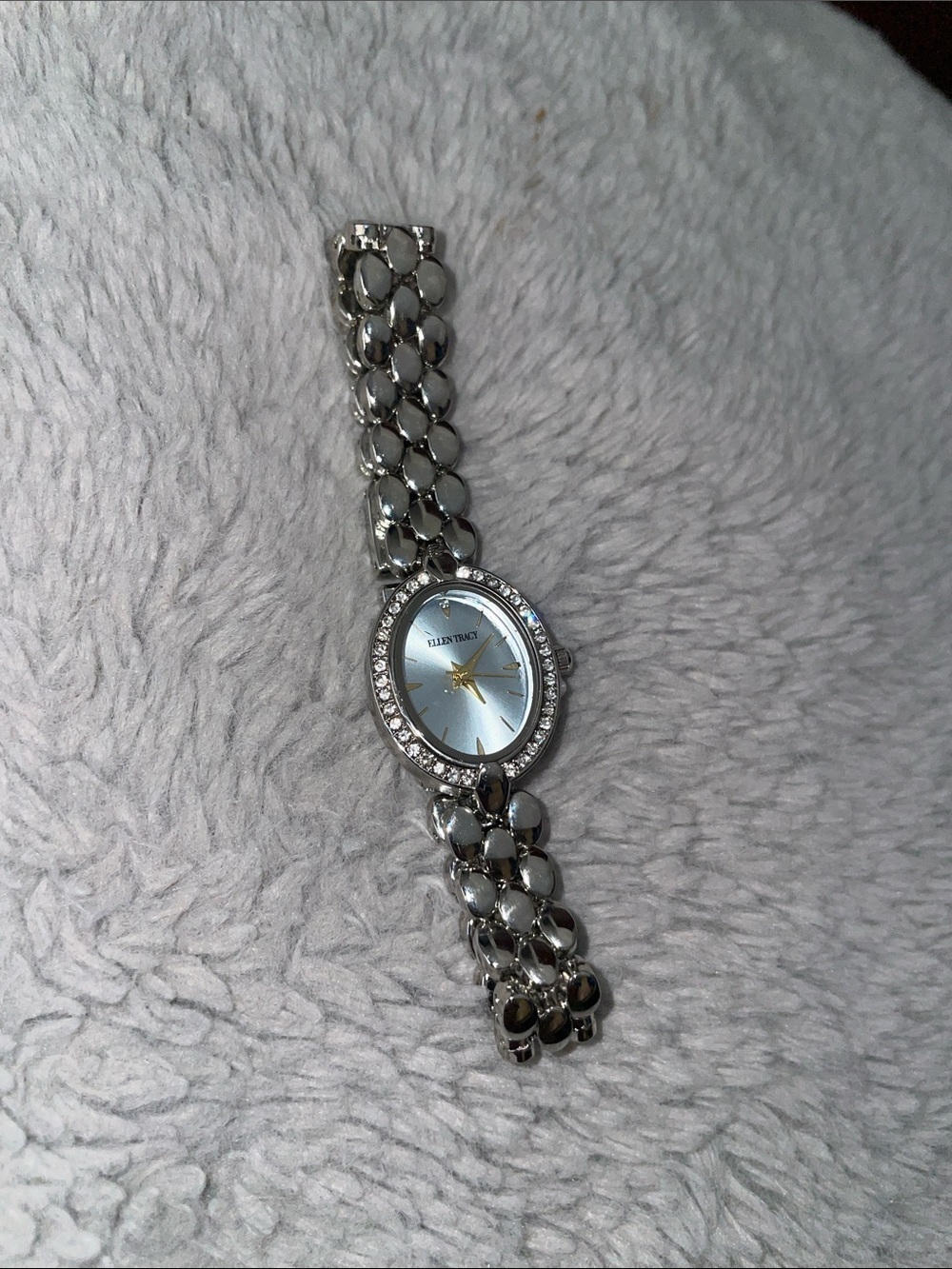Ellen Tracy Silver-Tone Crystal Bezel Women's Bracelet Watch